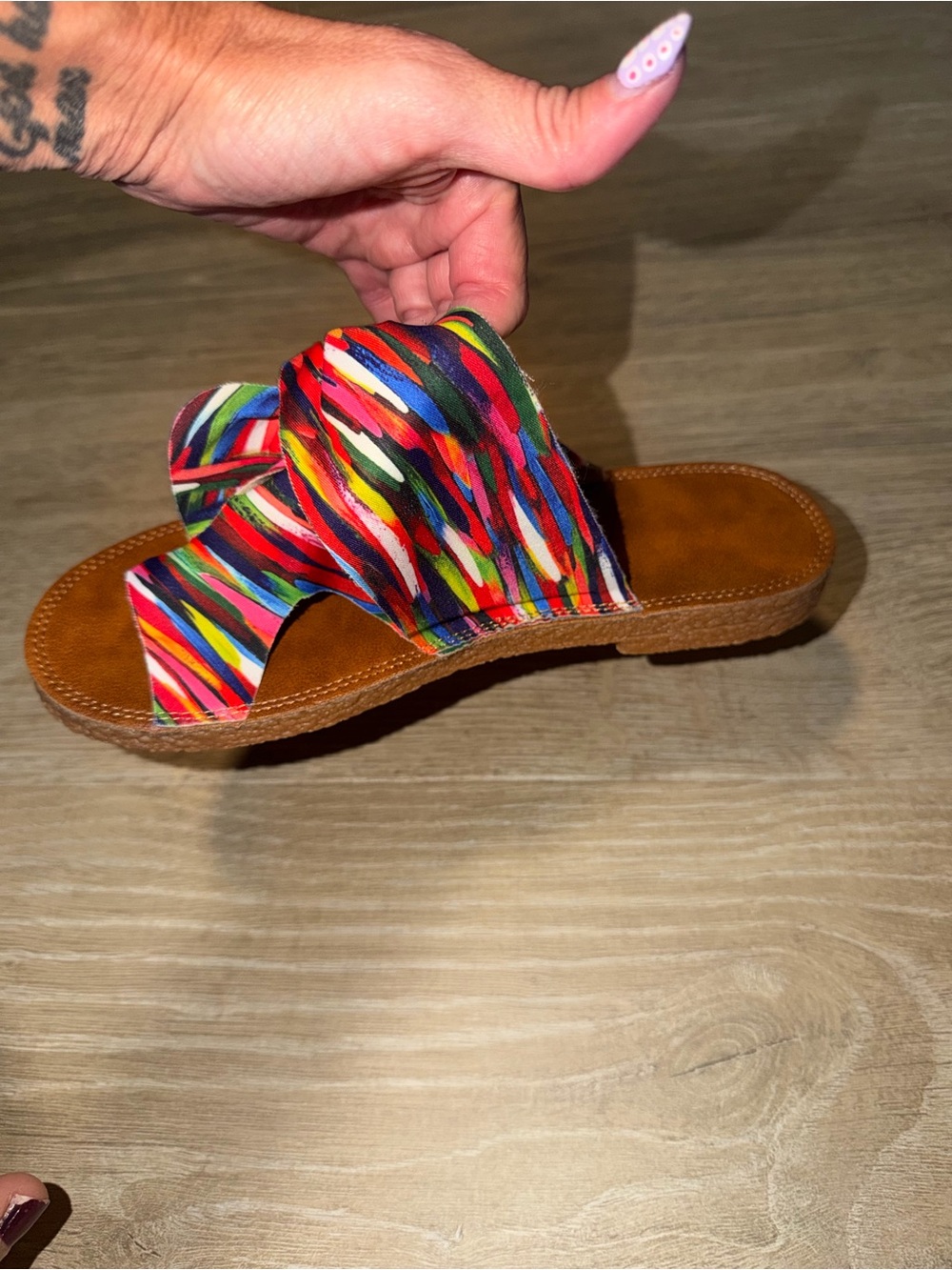 Women's Multicolor Knot Slide Sandals - Brown Footbed - Picture 3 of 6